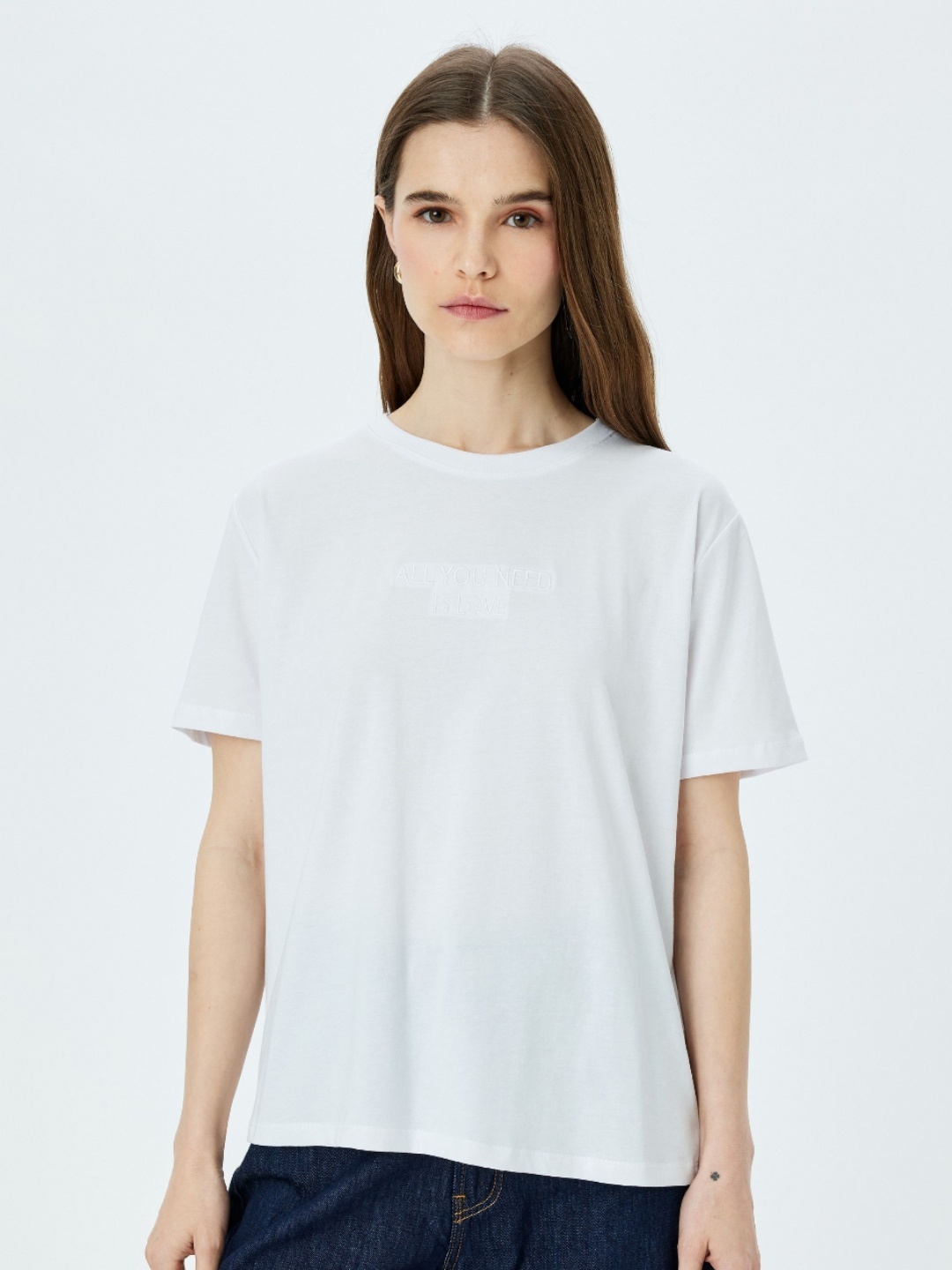 

Koton Women Typography Printed Round Neck Cotton Oversized T-shirt, White