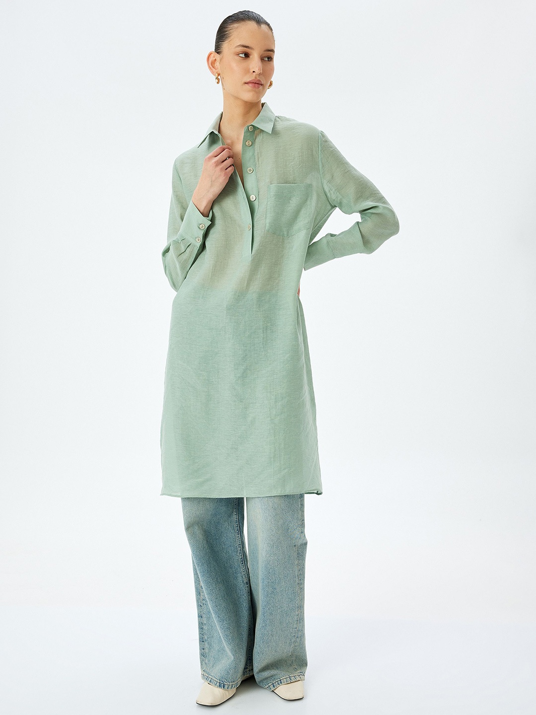 Koton Women Shirt Collar Tunic, Green