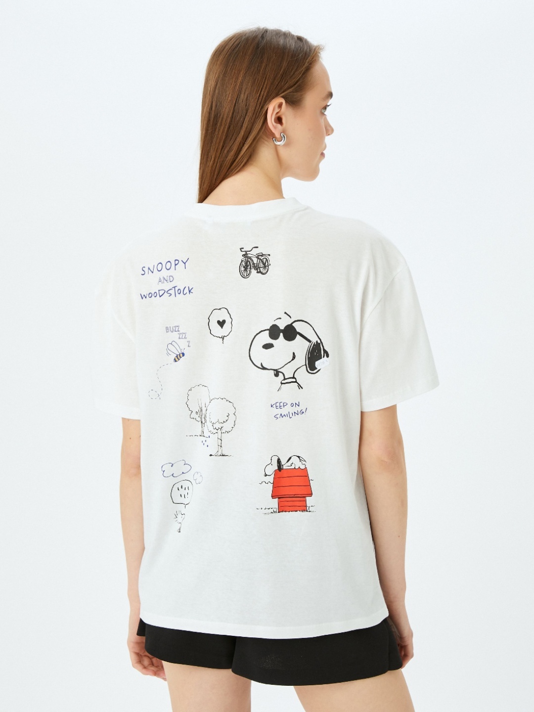 

Koton Women Graphic Printed Round Neck Cotton Oversized T-shirt, White