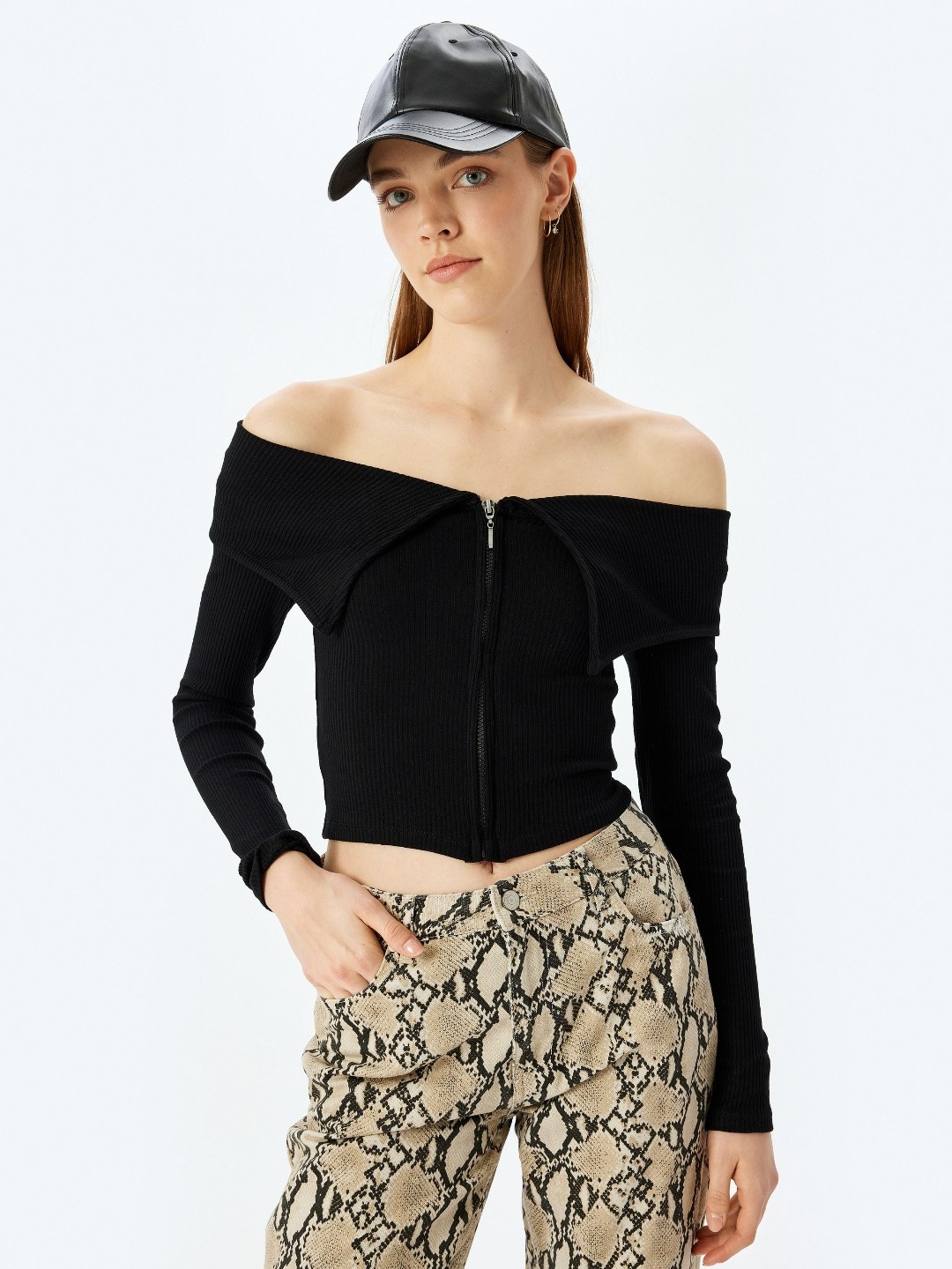 Koton Women Solid Off-Shoulder Top, Black