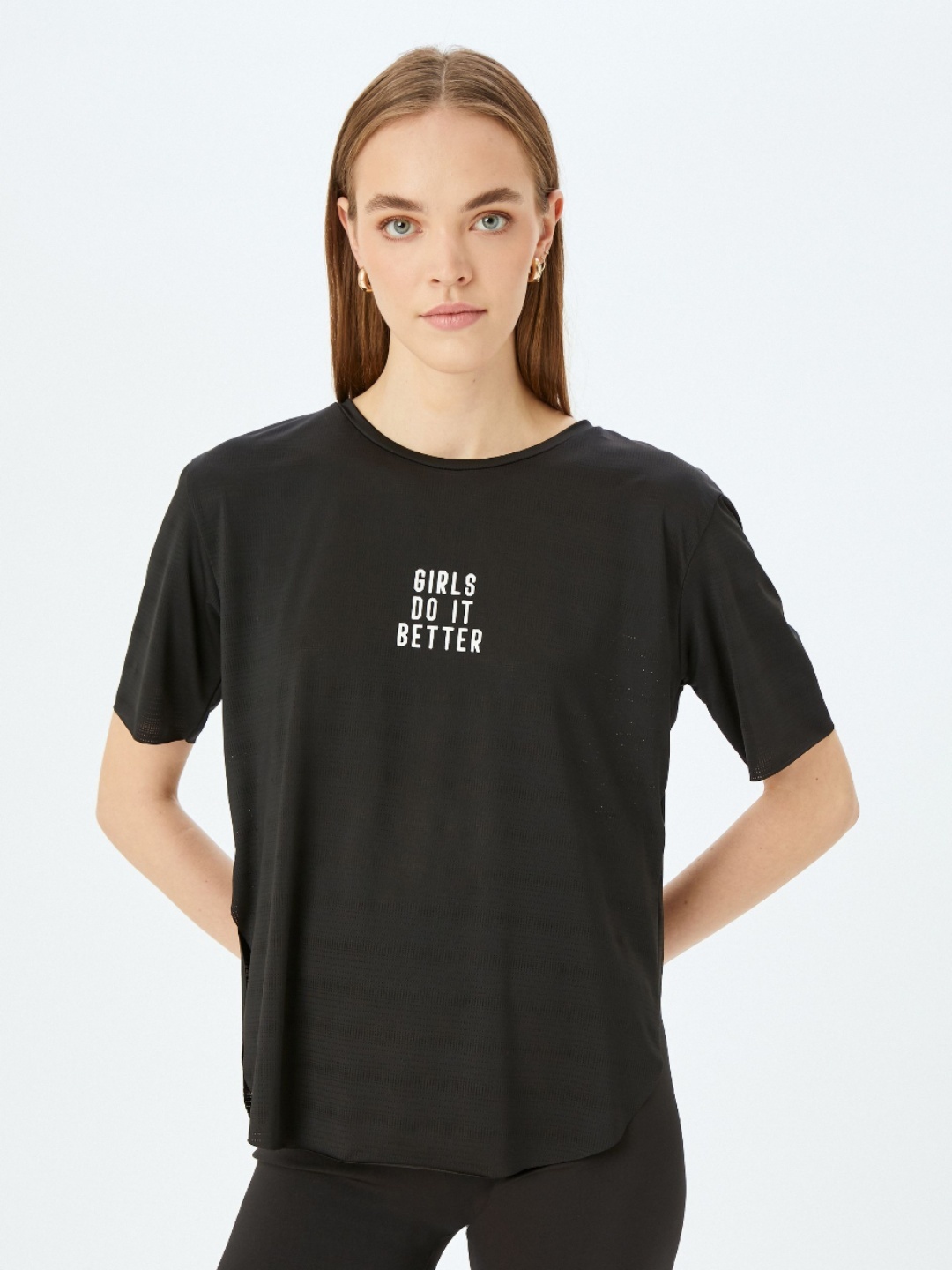 

Koton Women Typography Printed Round Neck Oversized T-shirt, Black