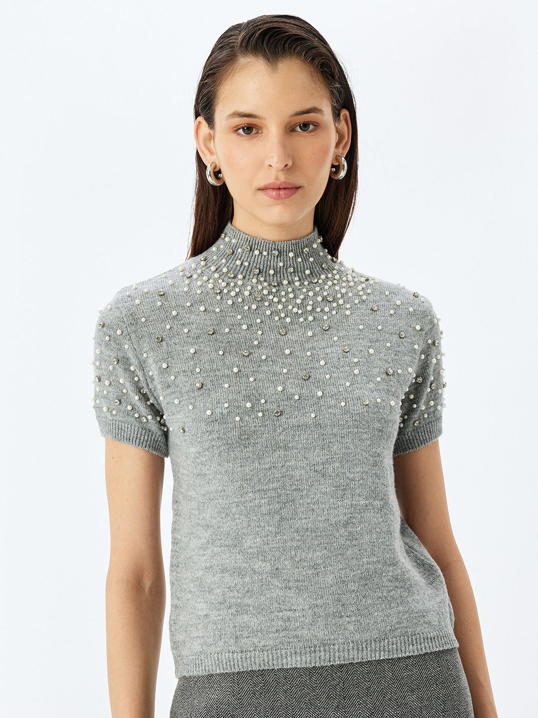

Koton Women Embroidered Pullover with Embellished Detail, Grey