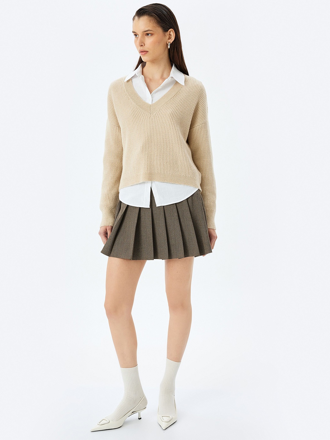 

Koton Women Crop Pullover Sweater, Beige