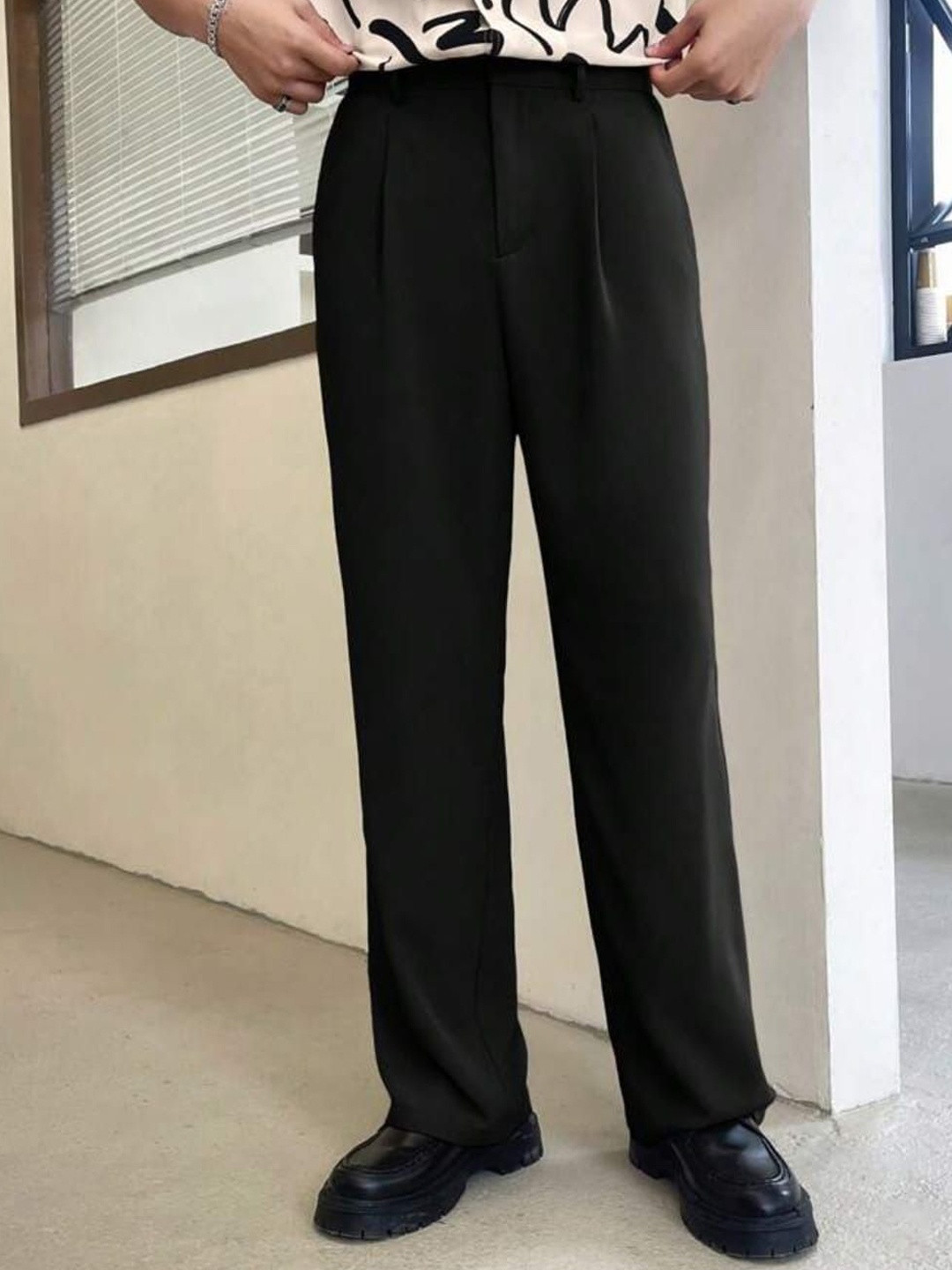 

Next One Men Smart Loose Fit Easy Wash Pleated Trousers, Black