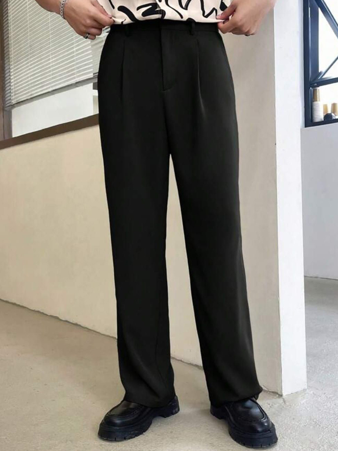 

Next One Men Smart Loose Fit Easy Wash Pleated Trousers, Black