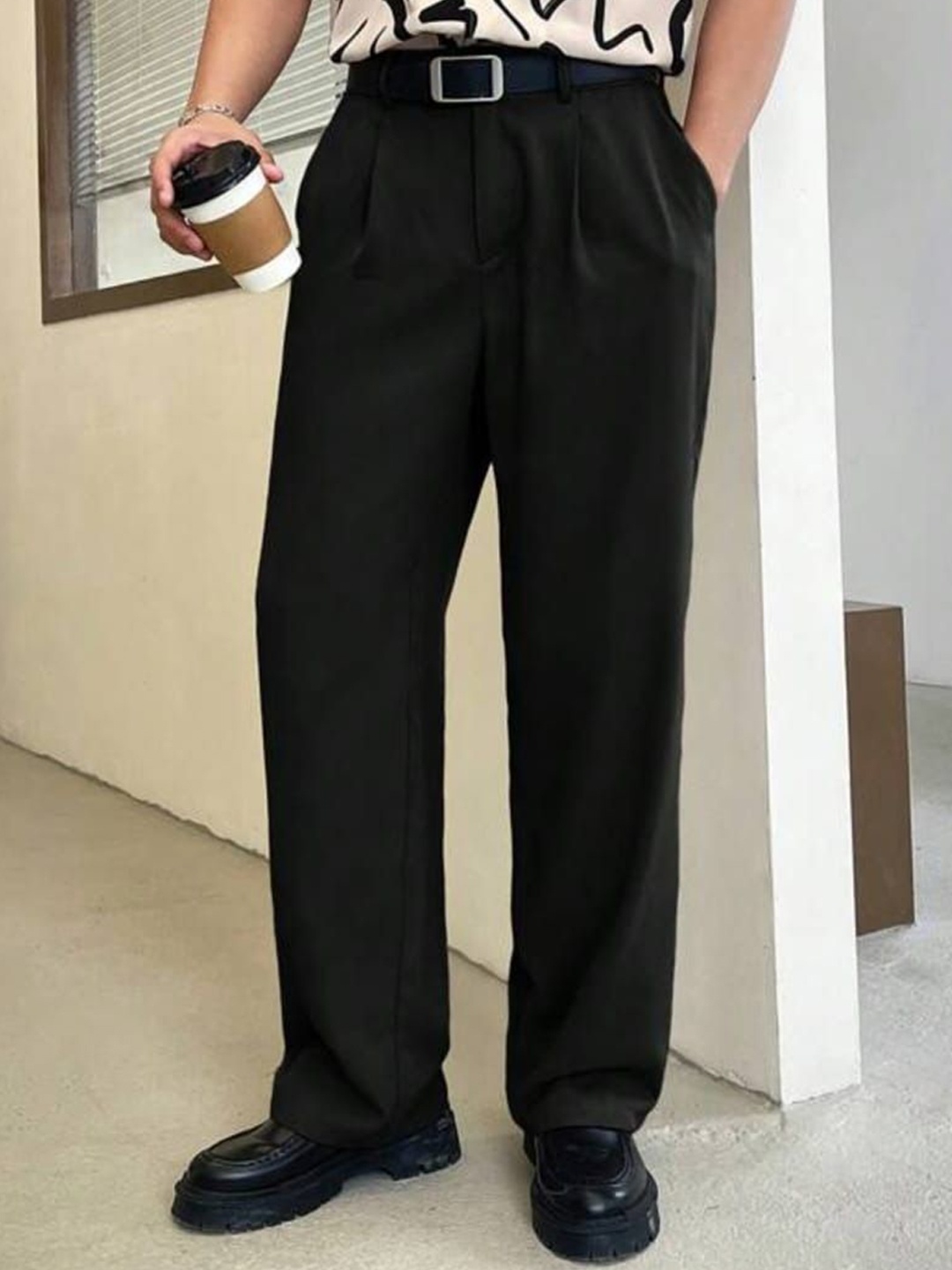 

BROADSTAR Men Smart Loose Fit Easy Wash Pleated Trousers, Black