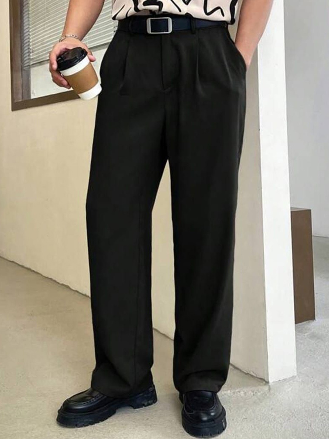 

BROADSTAR Men Smart Loose Fit Easy Wash Pleated Trousers, Black
