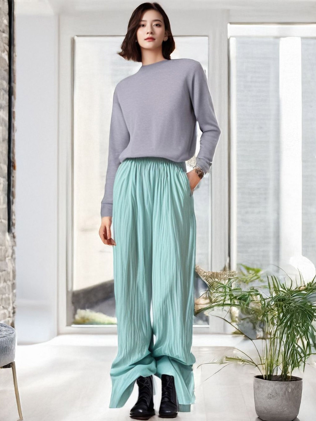 StyleCast Women Relaxed Loose Fit Trousers, Blue
