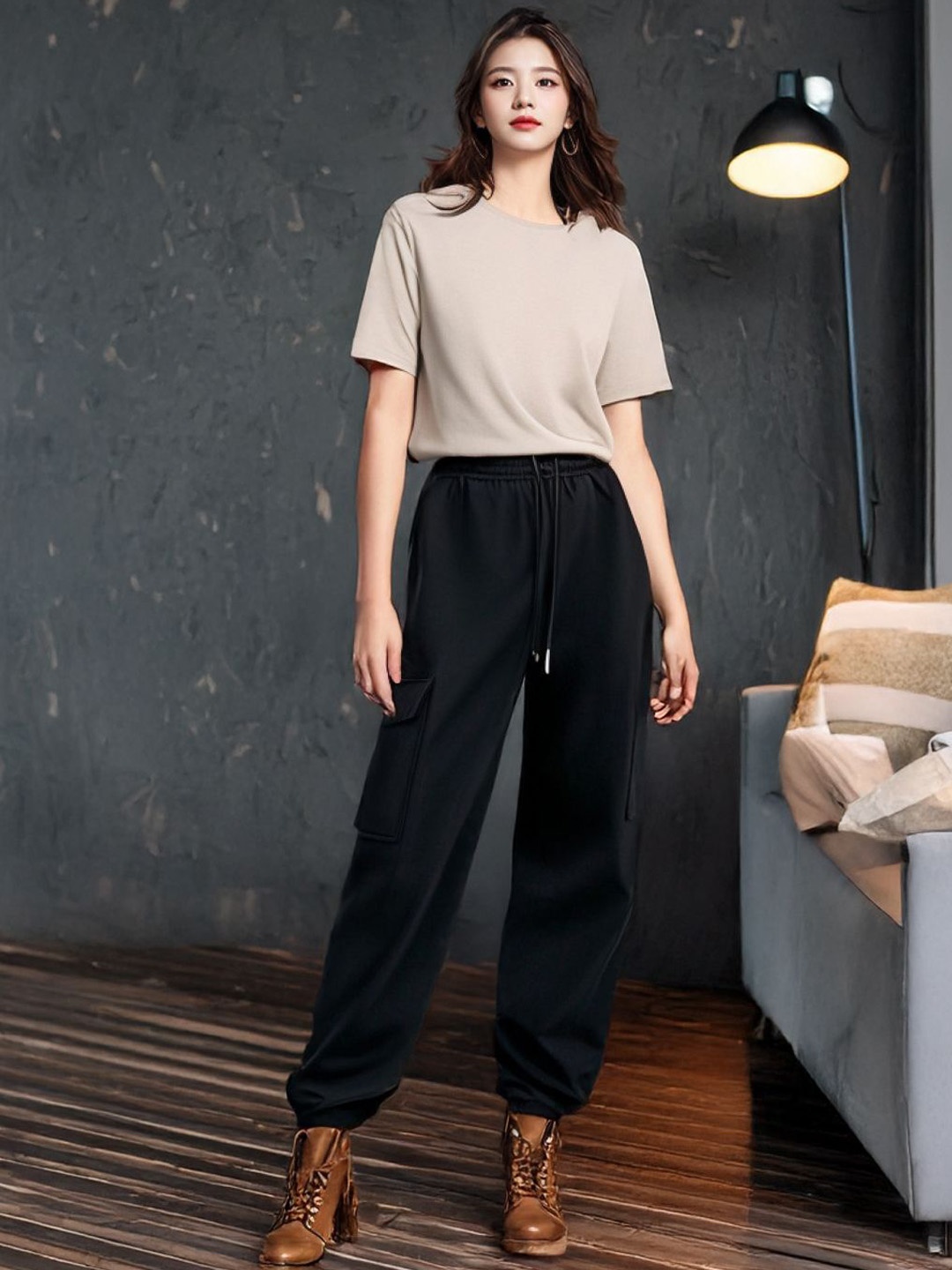 StyleCast Women Relaxed Loose Fit Trousers, Black