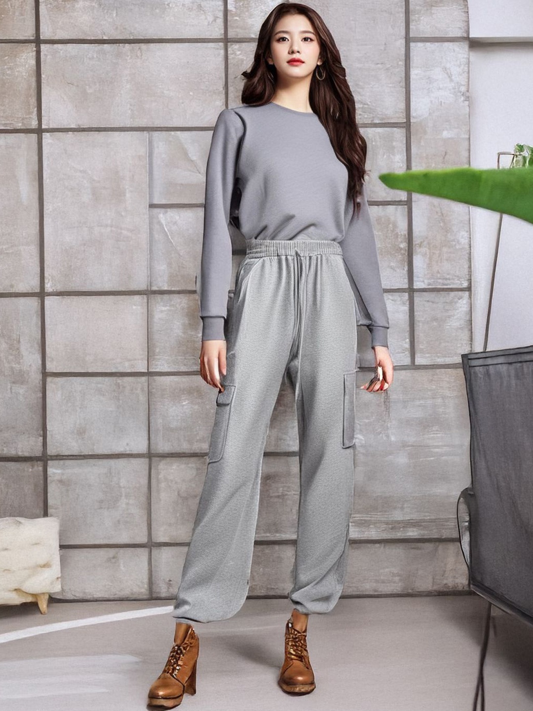 StyleCast Women Relaxed Loose Fit Trousers, Grey