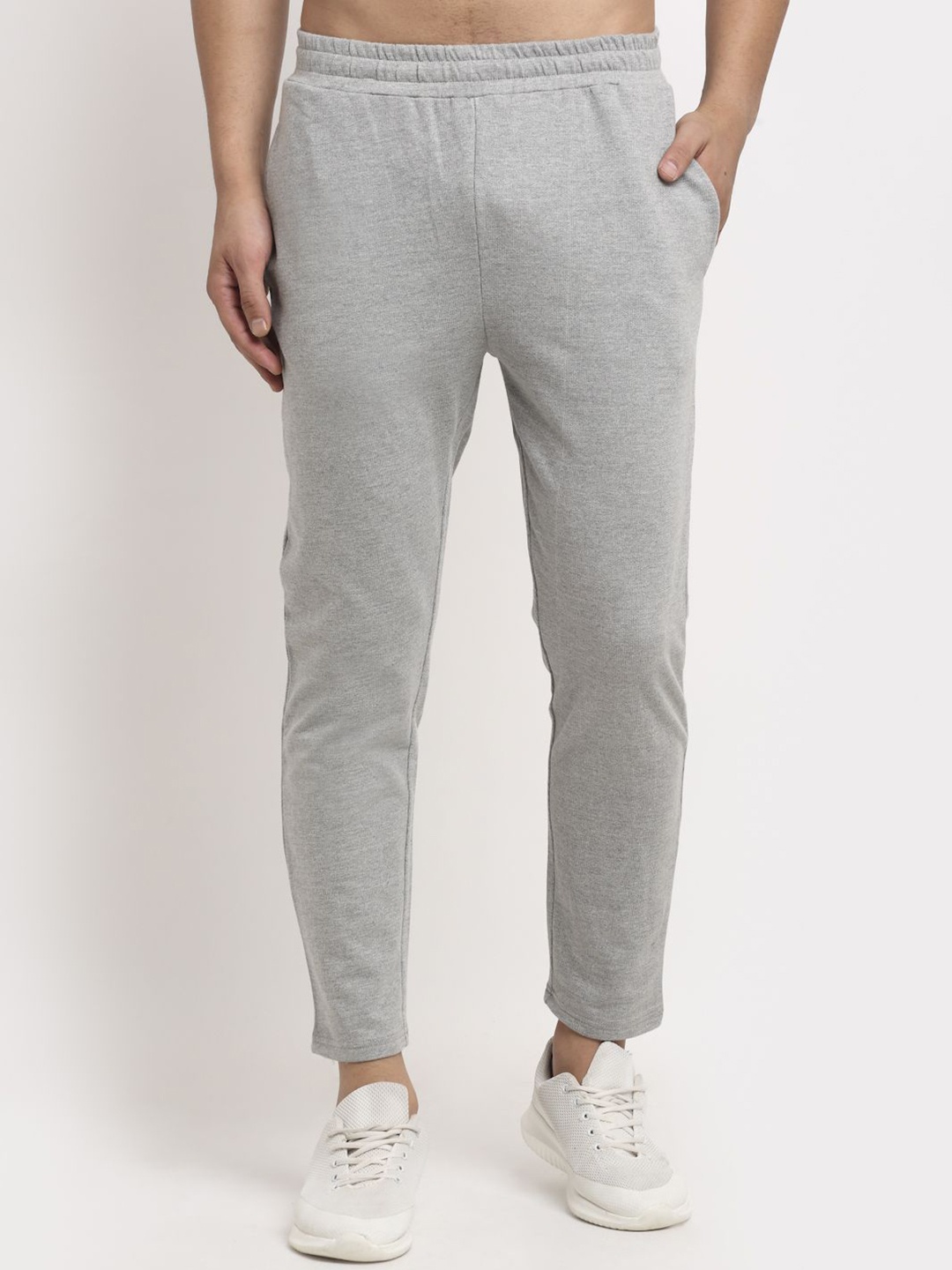 

DOOR74 Men Relaxed-Fit Mid-Rise Track Pant, Grey melange