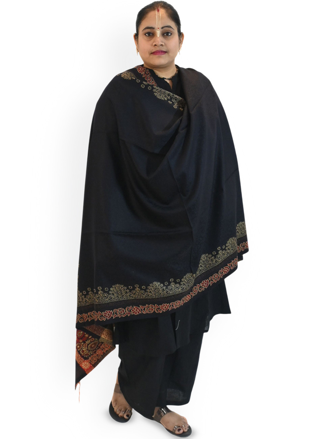 

Vrinde Women Floral Printed Shawl, Black