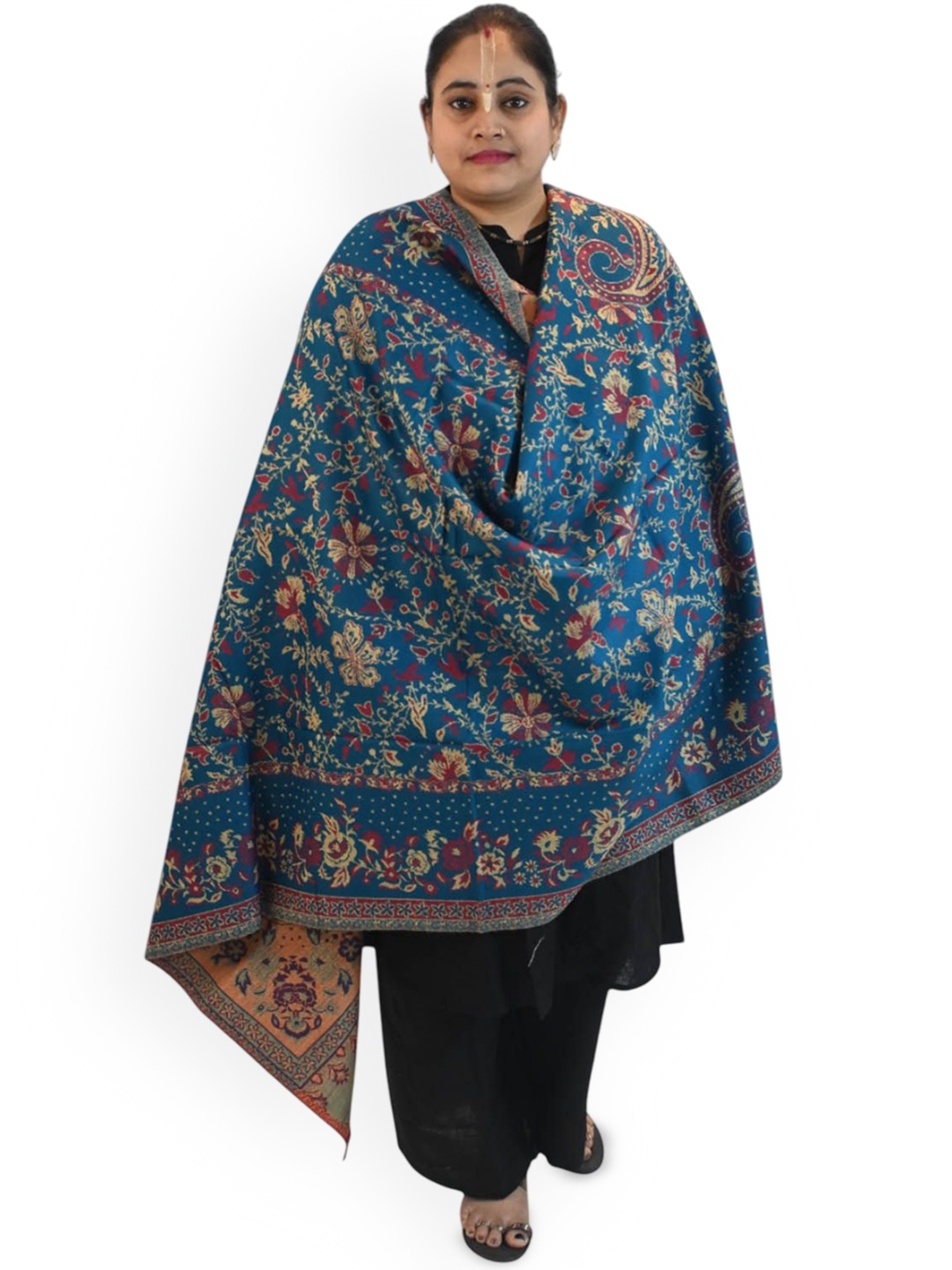 Vrinde Women Floral Printed Shawl, Blue