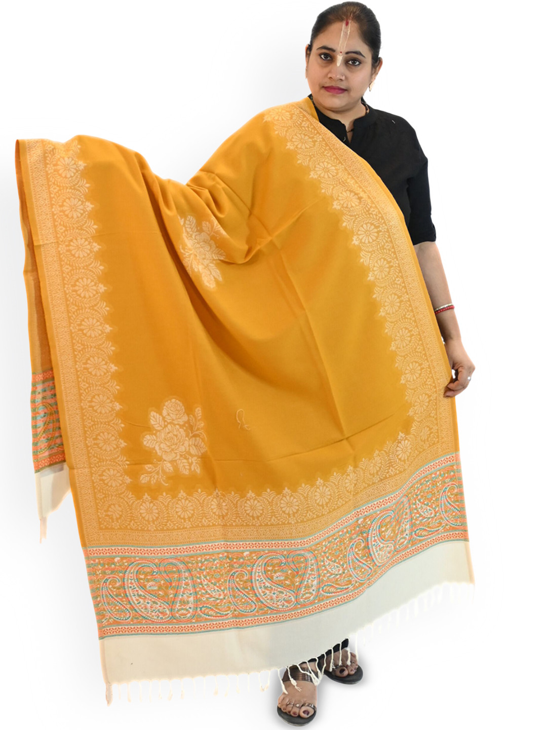 

Vrinde Women Ethnic Motifs Woven Design Shawl, Yellow