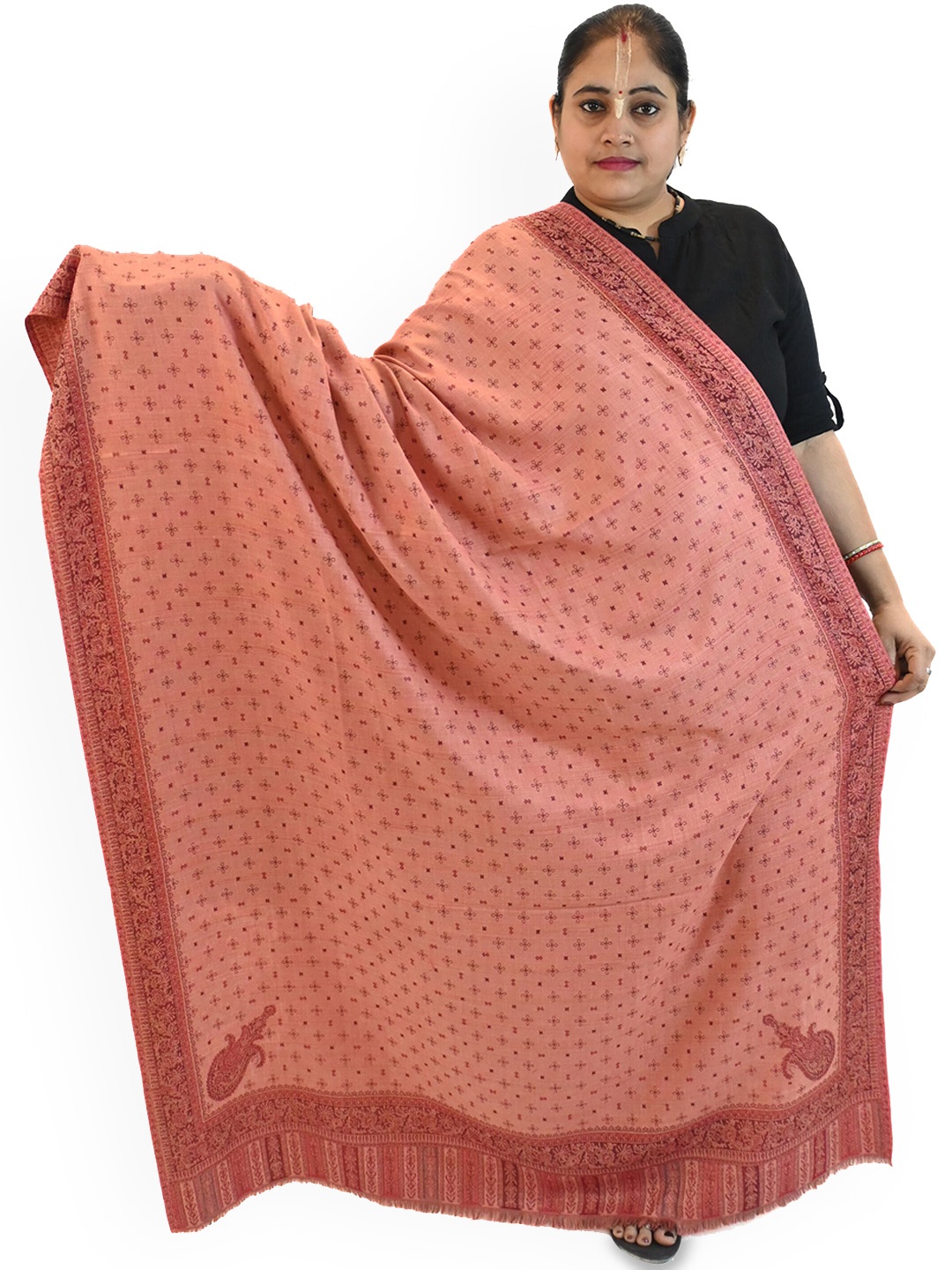 

Vrinde Women Ethnic Motifs Woven Design Shawl, Peach