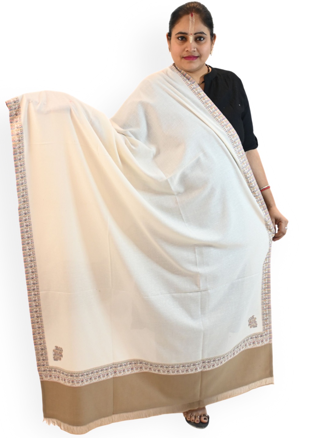 

Vrinde Women Ethnic Motifs Woven Design Shawl, White