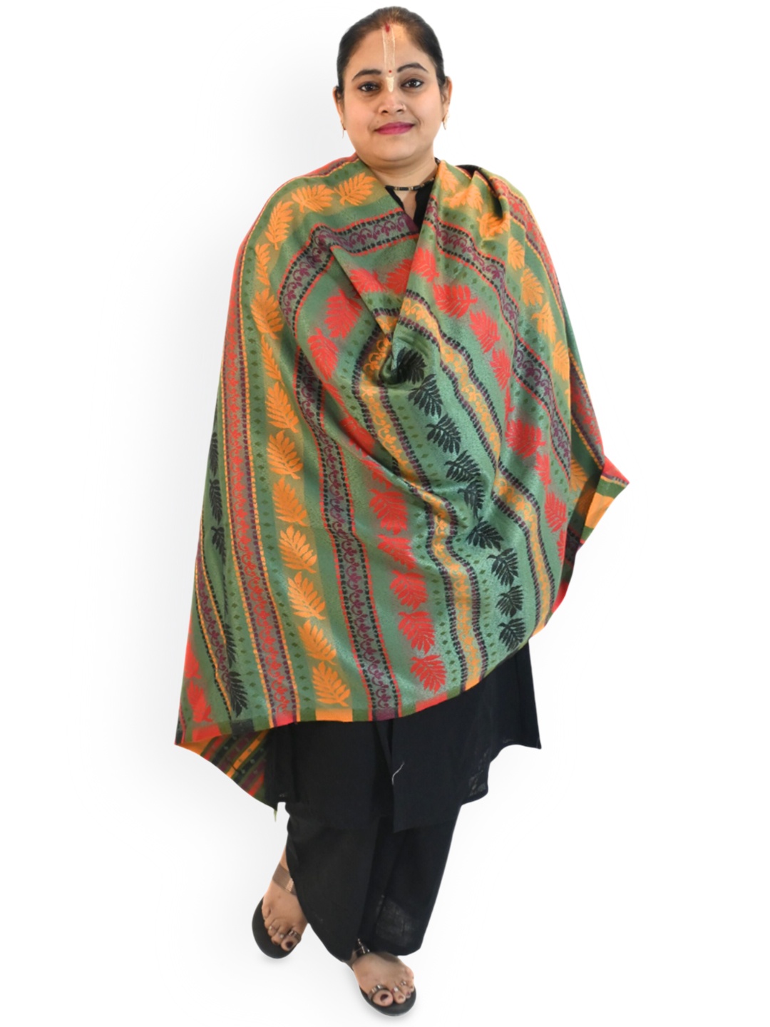 

Vrinde Women Floral Woven Design Shawl, Green