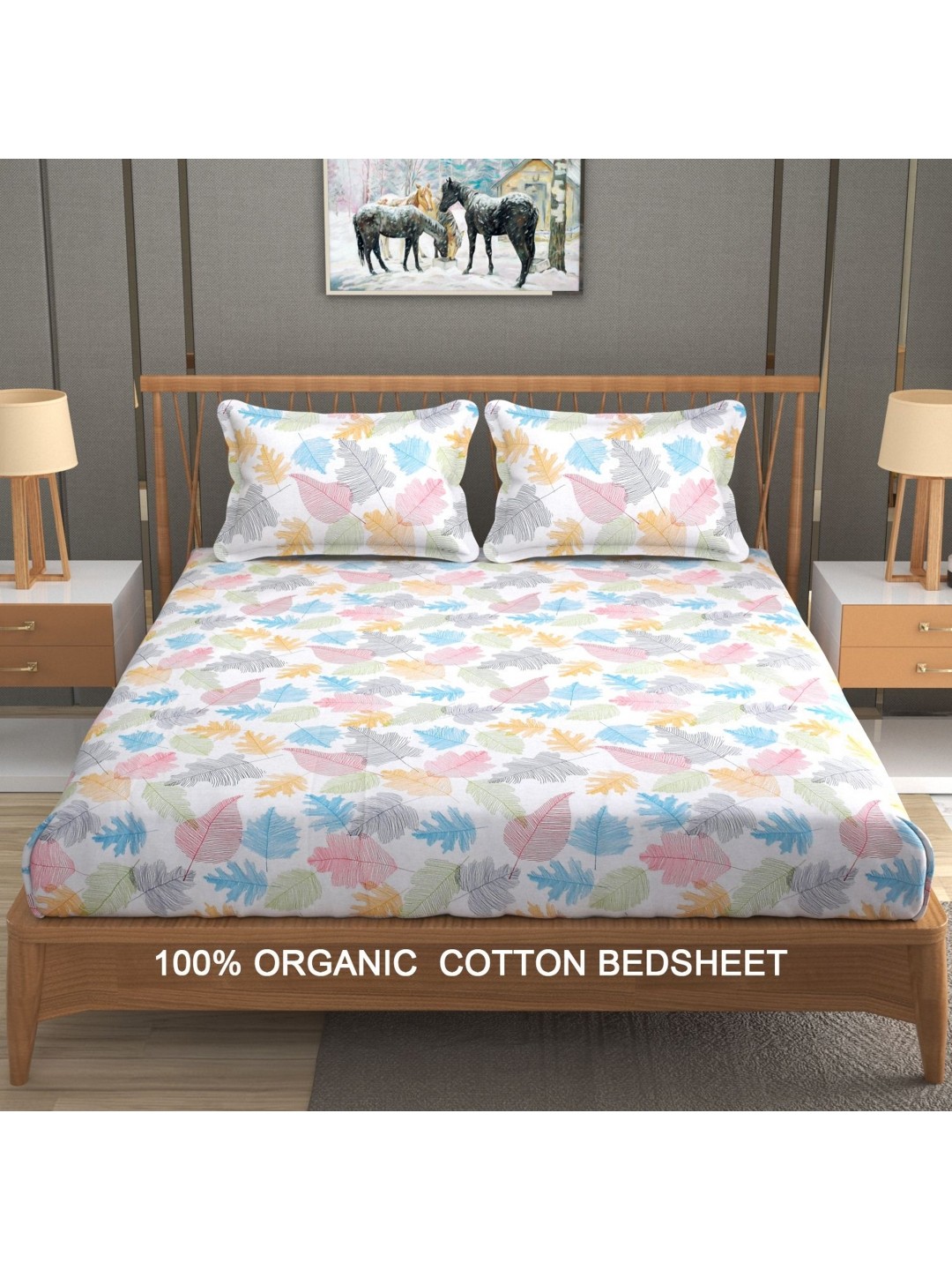 

YaAkholic White & Blue Floral 300 TC King Bedsheet with 2 Pillow Covers