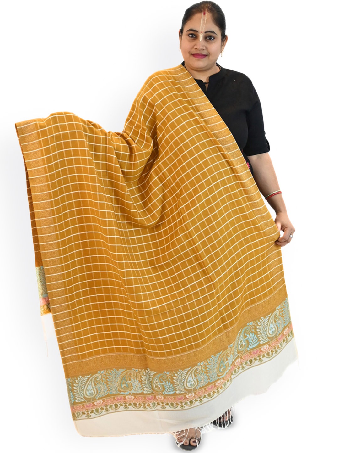 

Vrinde Women Geometric Printed Shawl, Yellow