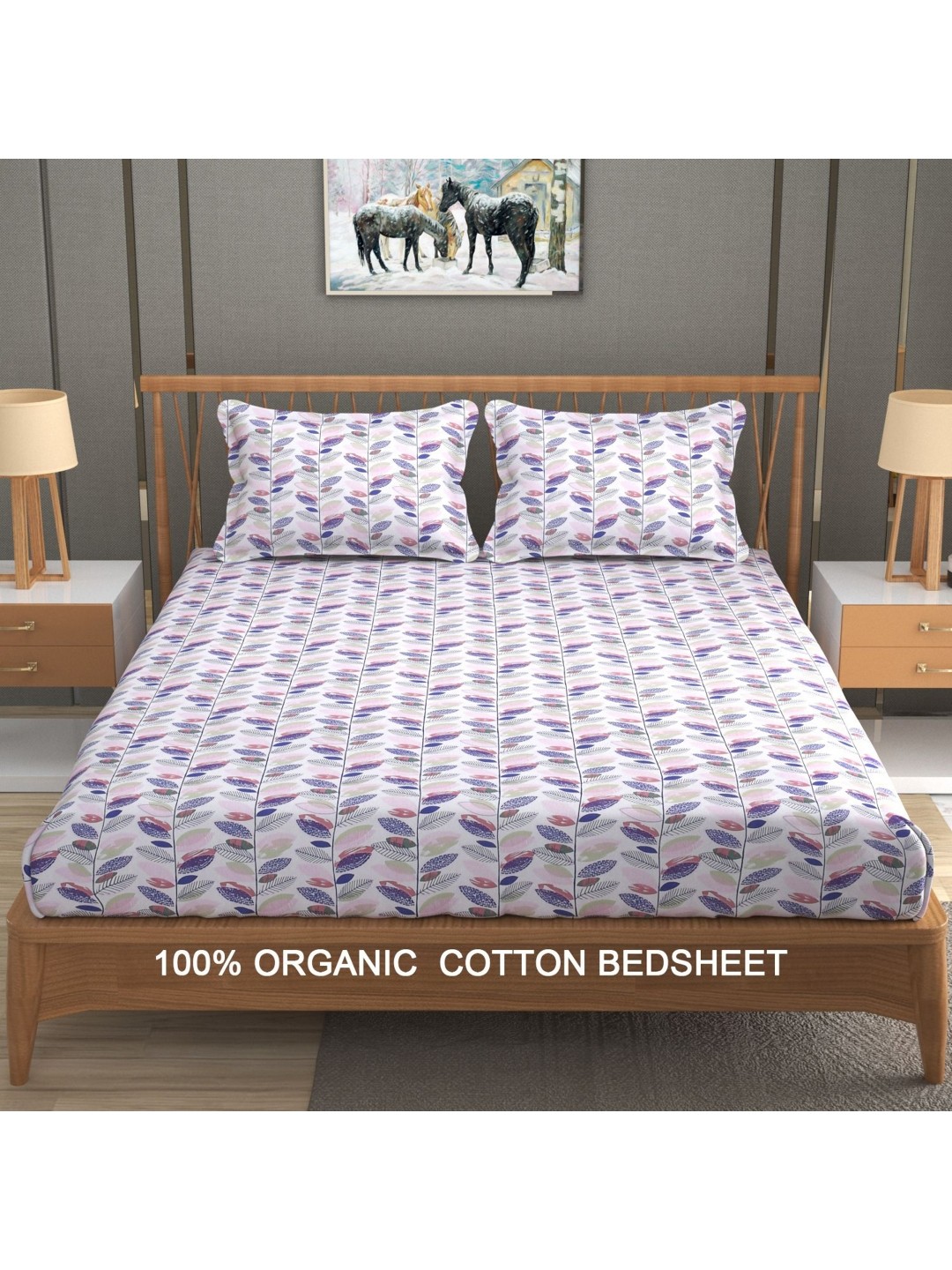 

YaAkholic Purple & Pink Floral 300 TC King Bedsheet with 2 Pillow Covers