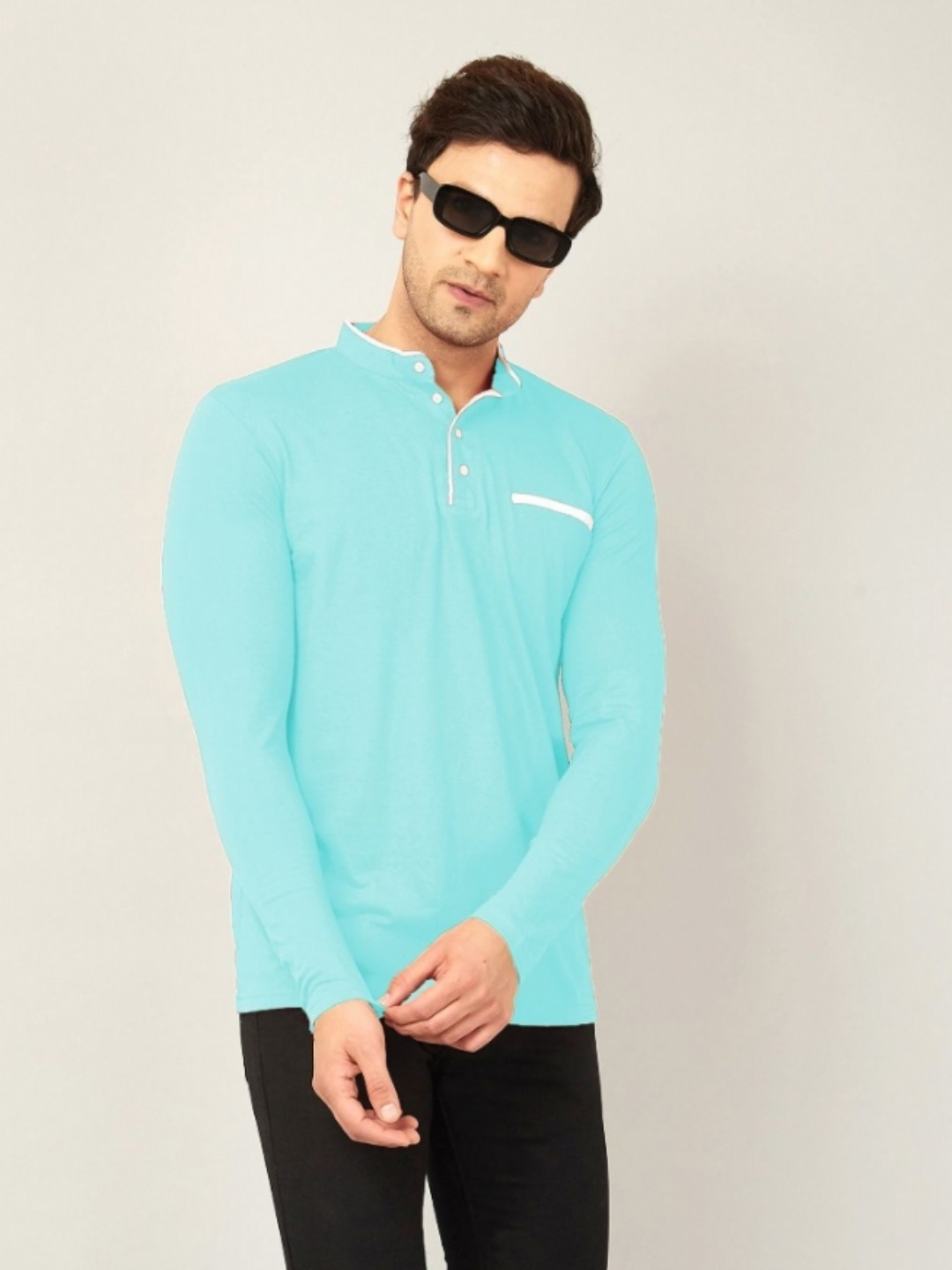 

AUSK Men Henley Neck T-shirt, Sea green