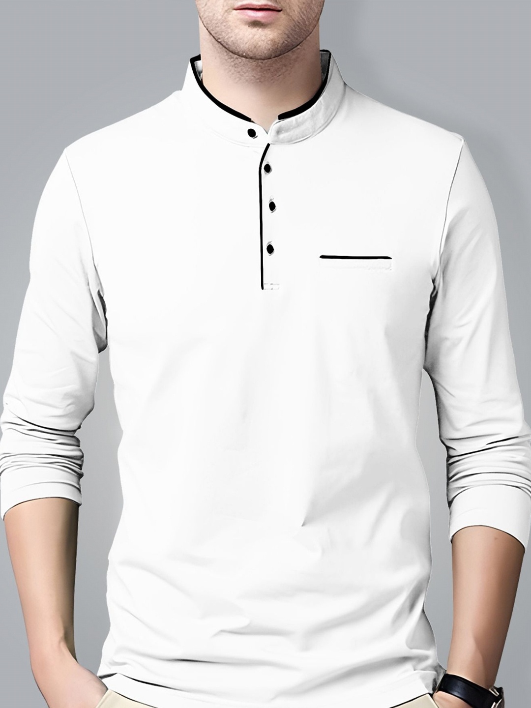 

AUSK Solid Full Sleeve Henley Neck Tshirt, White