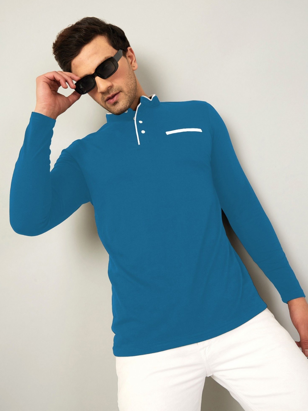 

AUSK Solid Full Sleeve Henley Neck Tshirt, Teal