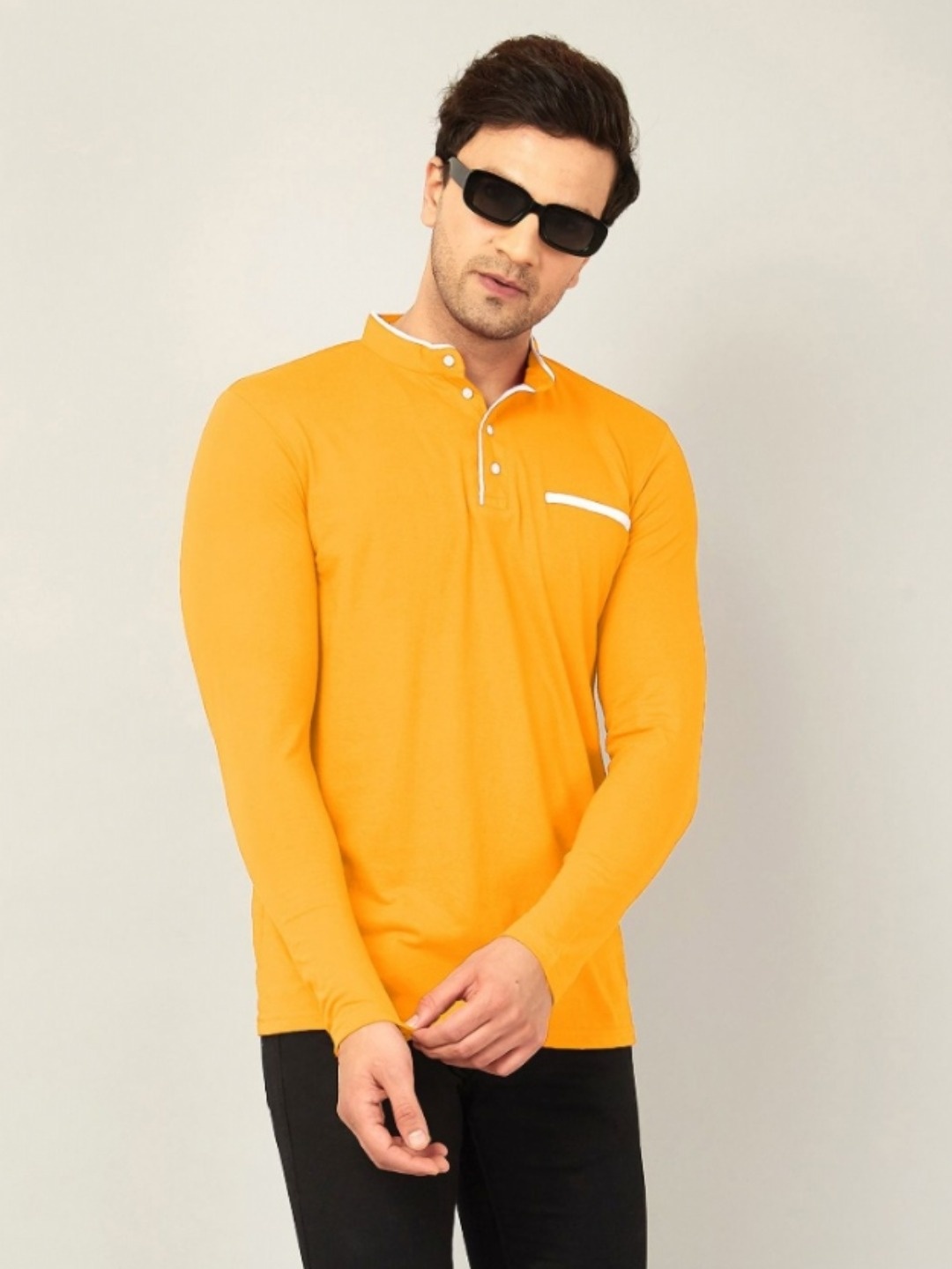 

AUSK Solid Full Sleeve Henley Neck Tshirt, Mustard