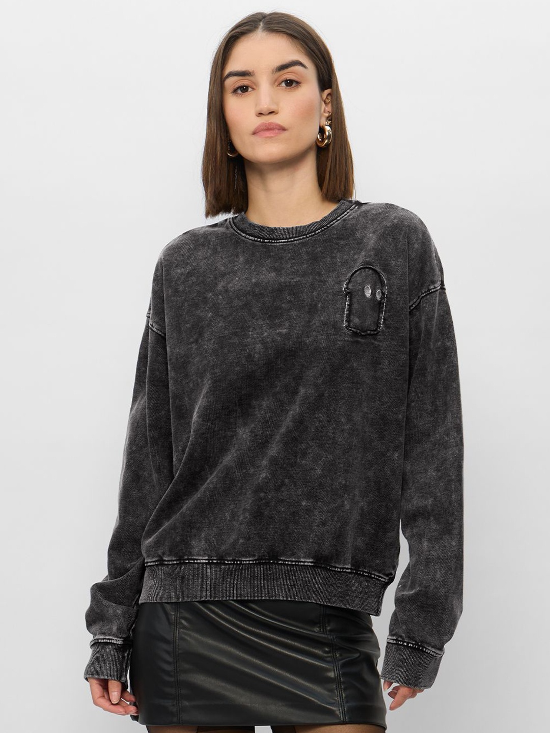 

The Souled Store Women Printed Sweatshirt, Black