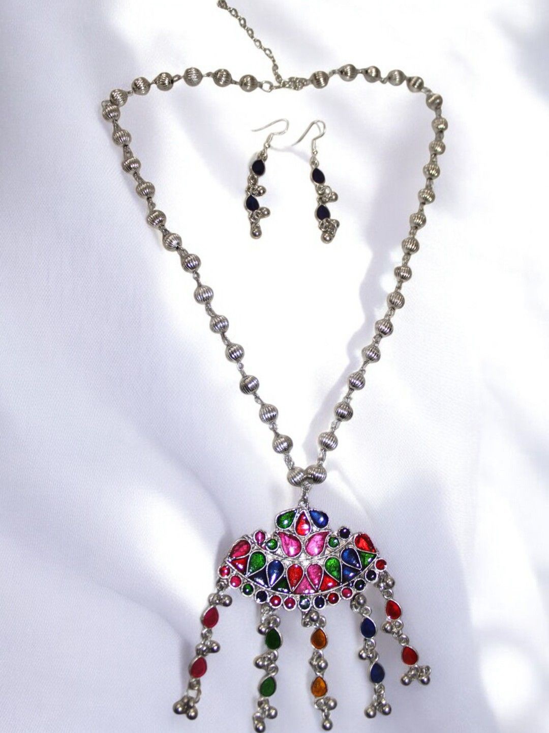 

Jolly Faces Oxidised Stone-Studded Jewellery Set, Silver