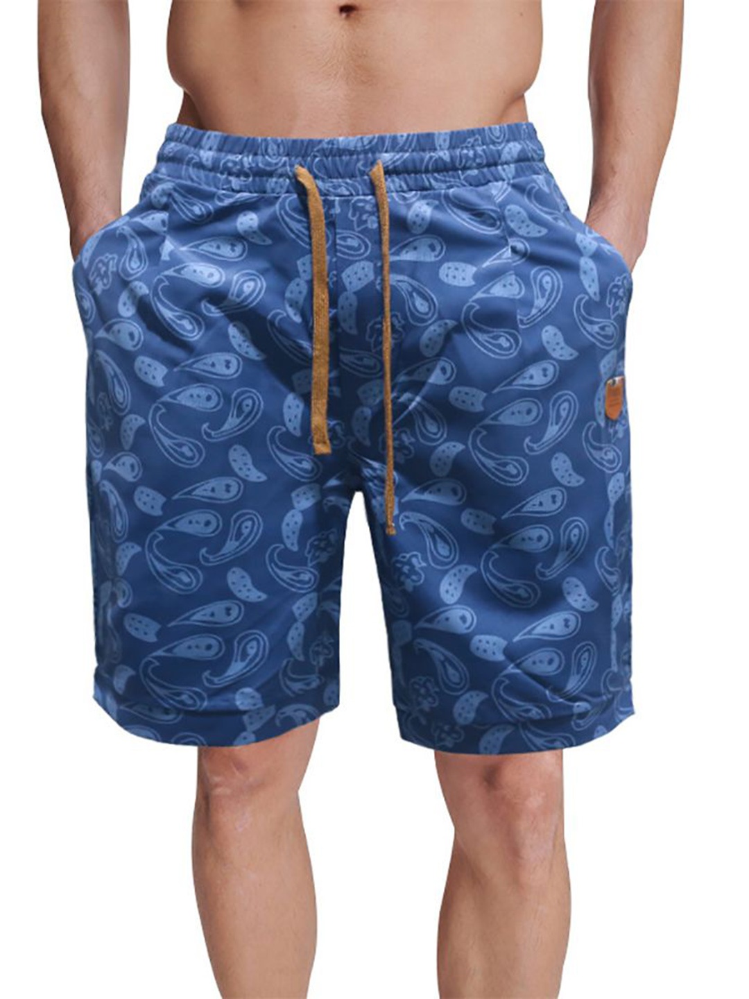 StyleCast x Revolte Men Printed Low-Rise Denim Shorts, Blue