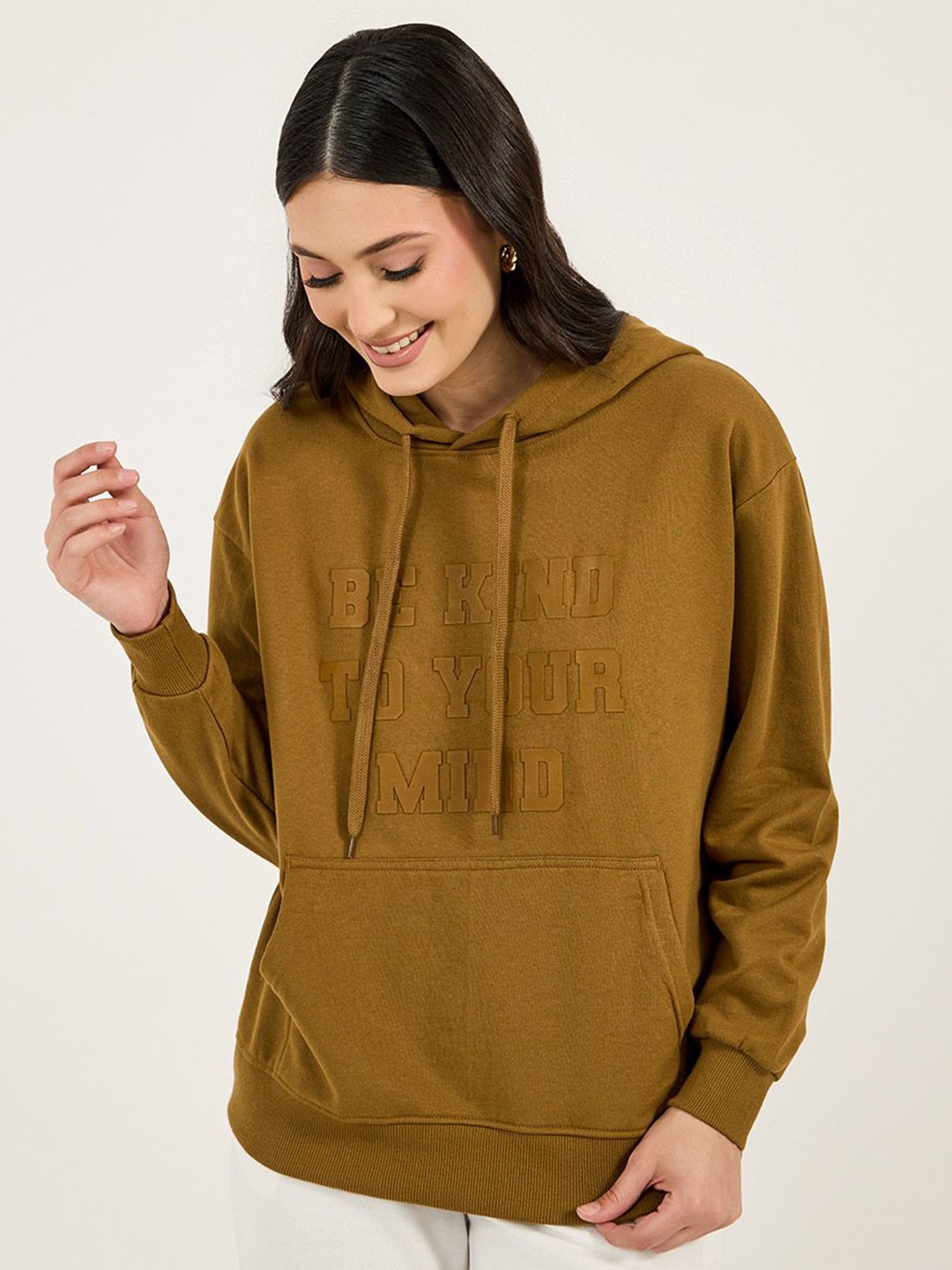 

Styli Women Regular Fit Slogan Printed Hoodie, Brown