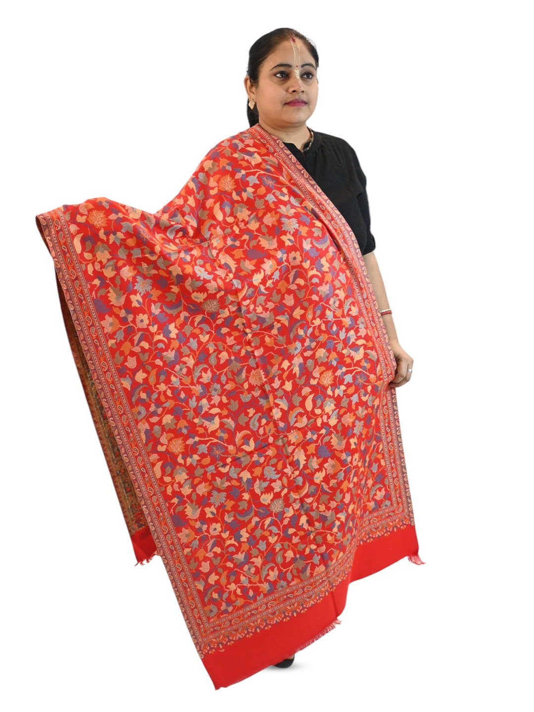 

Vrinde Floral Printed Woolen Stole, Red