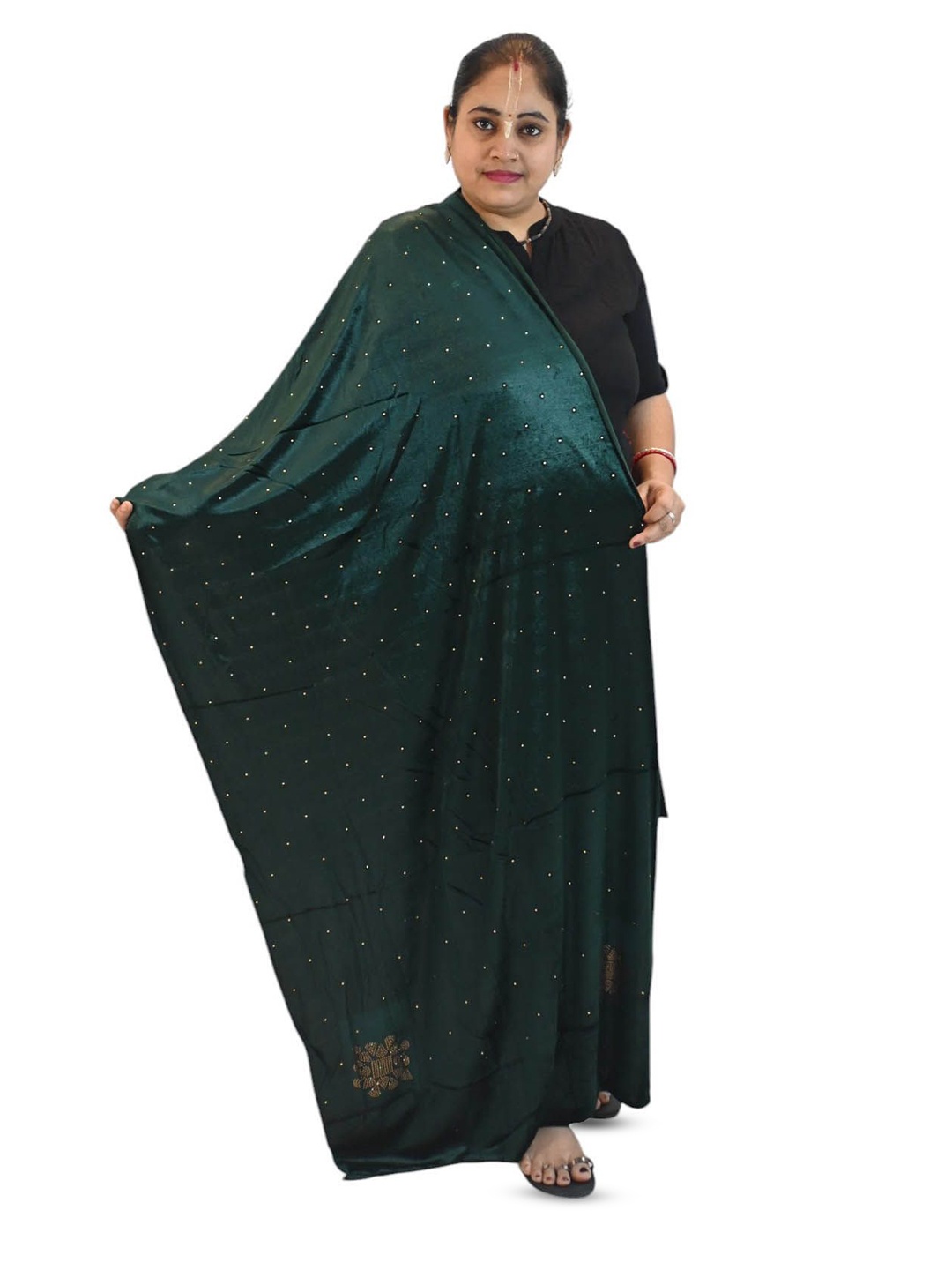 

Vrinde Self Design Velvet Wool Stole, Green