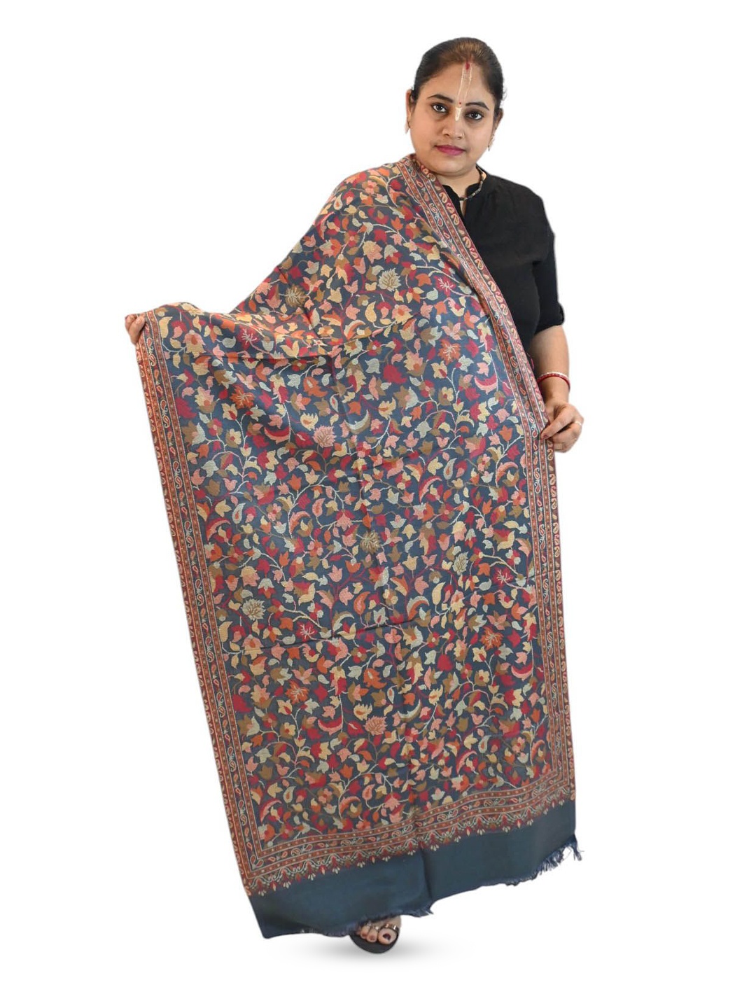Vrinde Floral Woven Design Woollen Stole, Grey