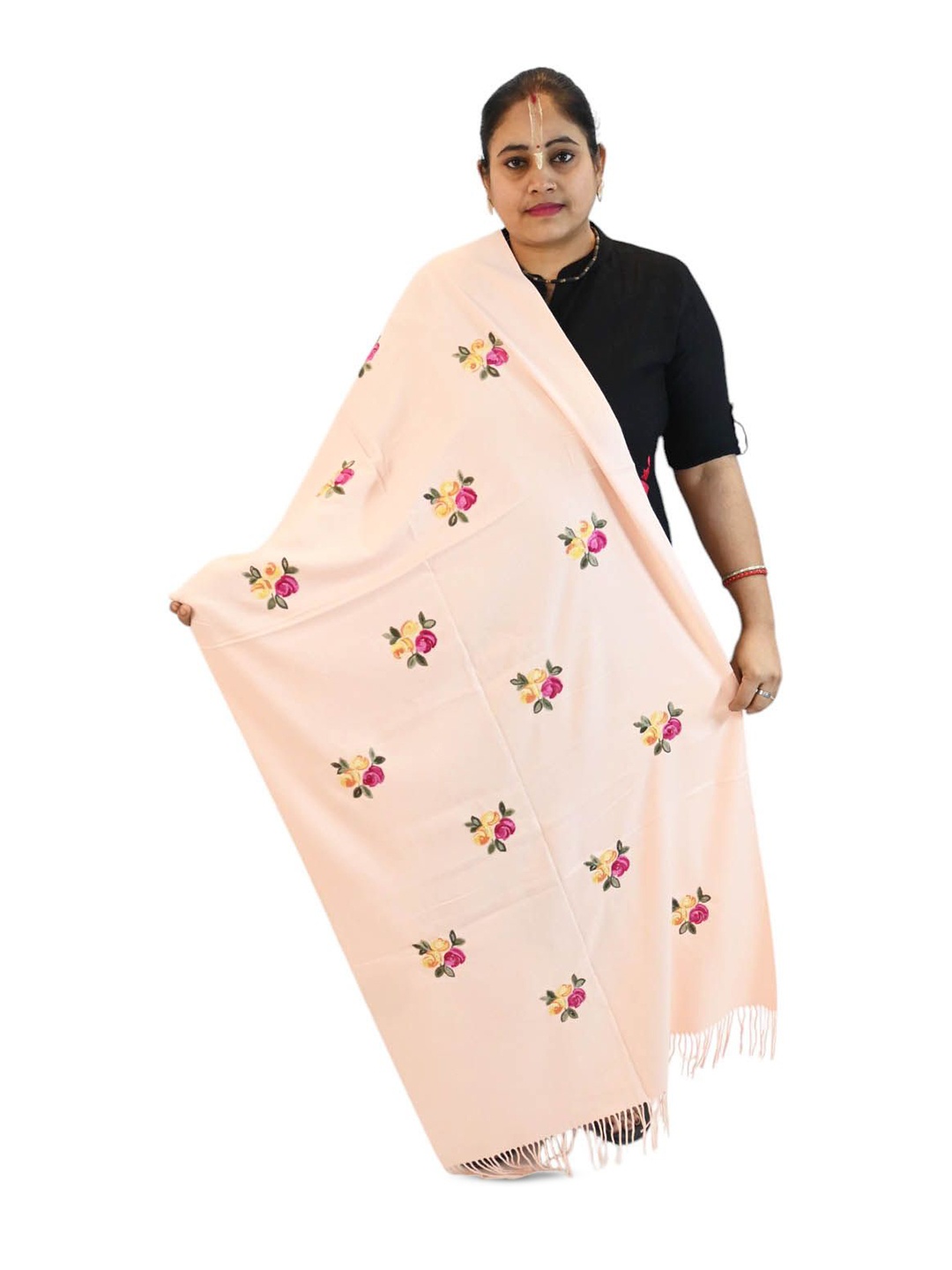 

Vrinde Floral Embroidered Stole, Pink