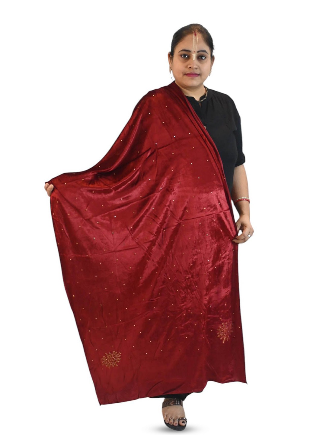 

Vrinde Floral Embroidered Stole, Maroon