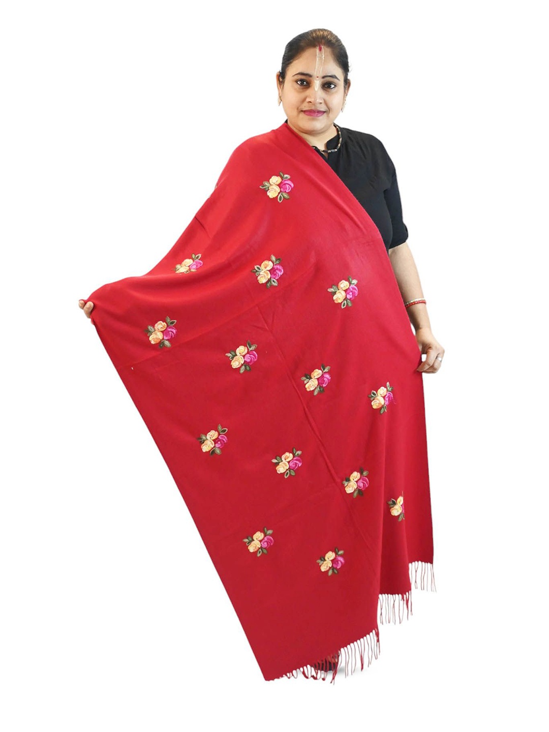 

Vrinde Floral Embroidered Stole, Maroon