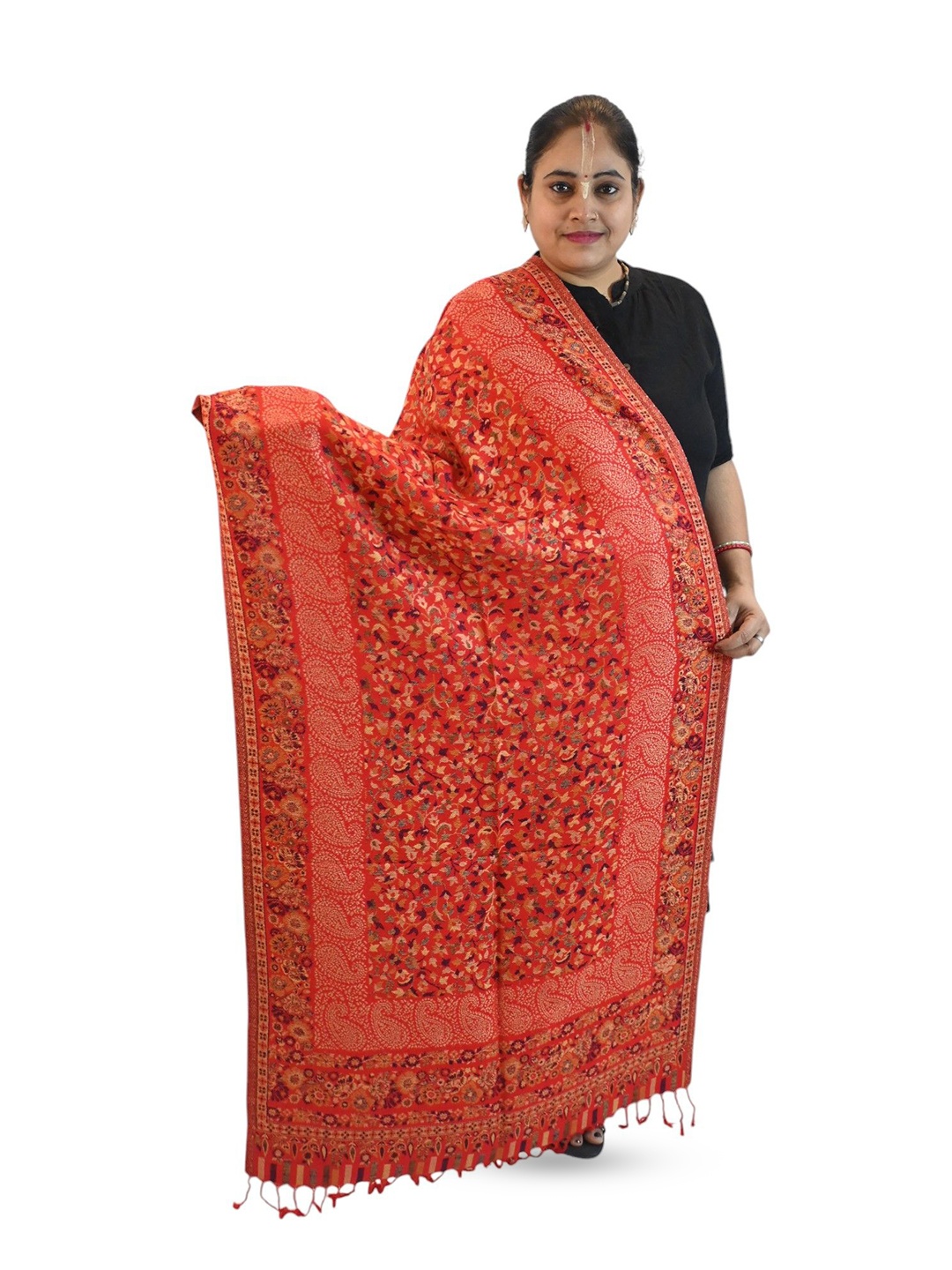 

Vrinde Floral Woven Design Stole, Red