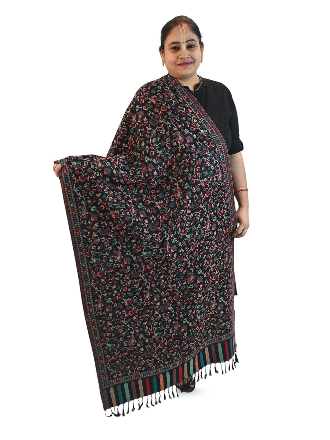 

Vrinde Floral Woven Design Stole, Black