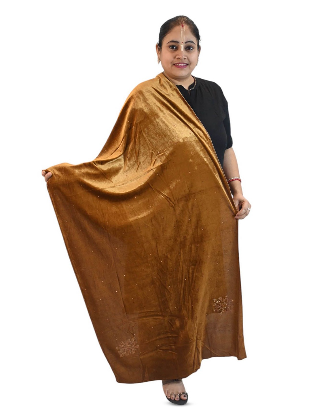 

Vrinde Self Design Velvet Wool Stole, Yellow