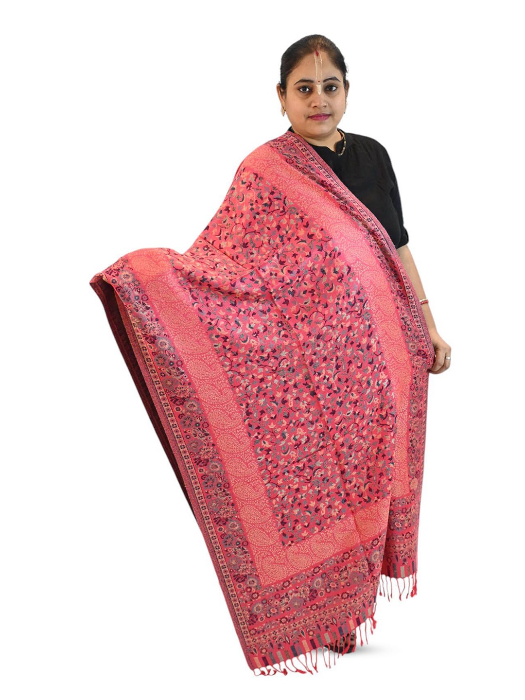 

Vrinde Floral Woven Design Stole, Pink