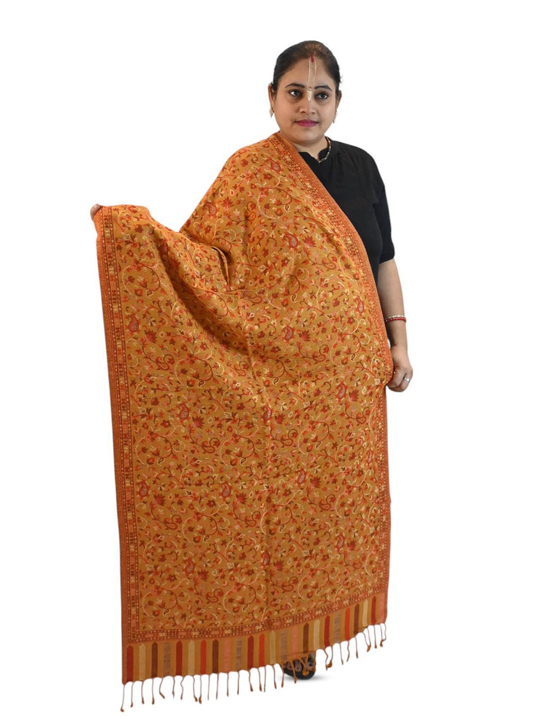 

Vrinde Floral Woven Design Stole, Yellow