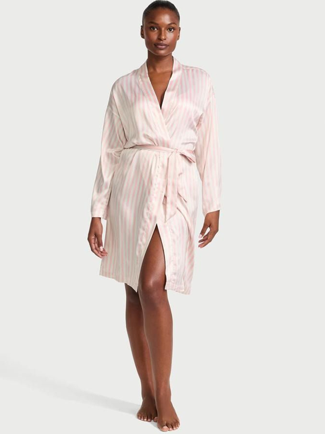 

Victoria's Secret Striped Bath Robe With Belt, Pink