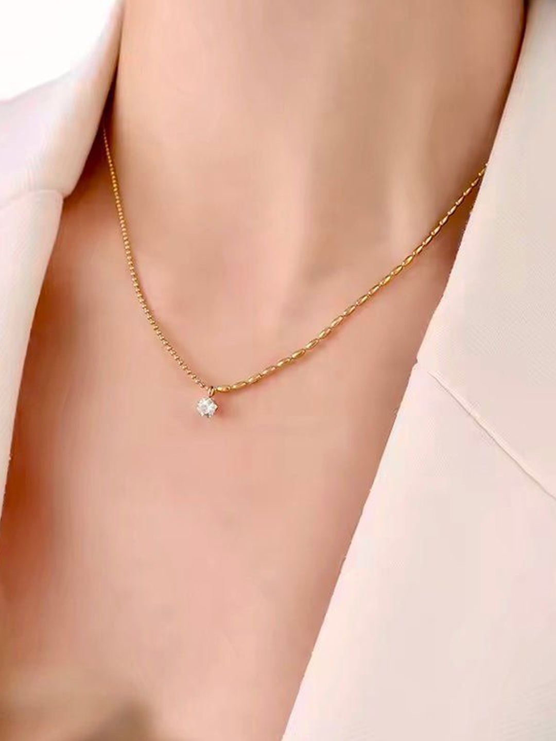 

ANJNI CREATION 18KT Gold-Plated AD Studded Circular Pendant With Chain