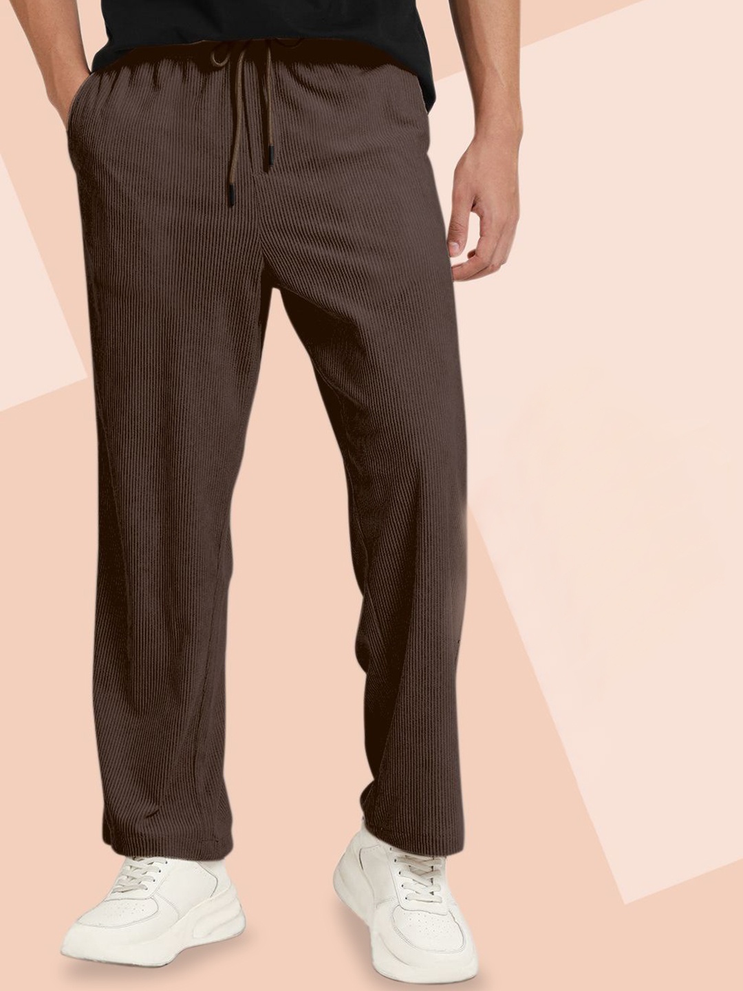 

INDICLUB Men Striped Trousers, Brown