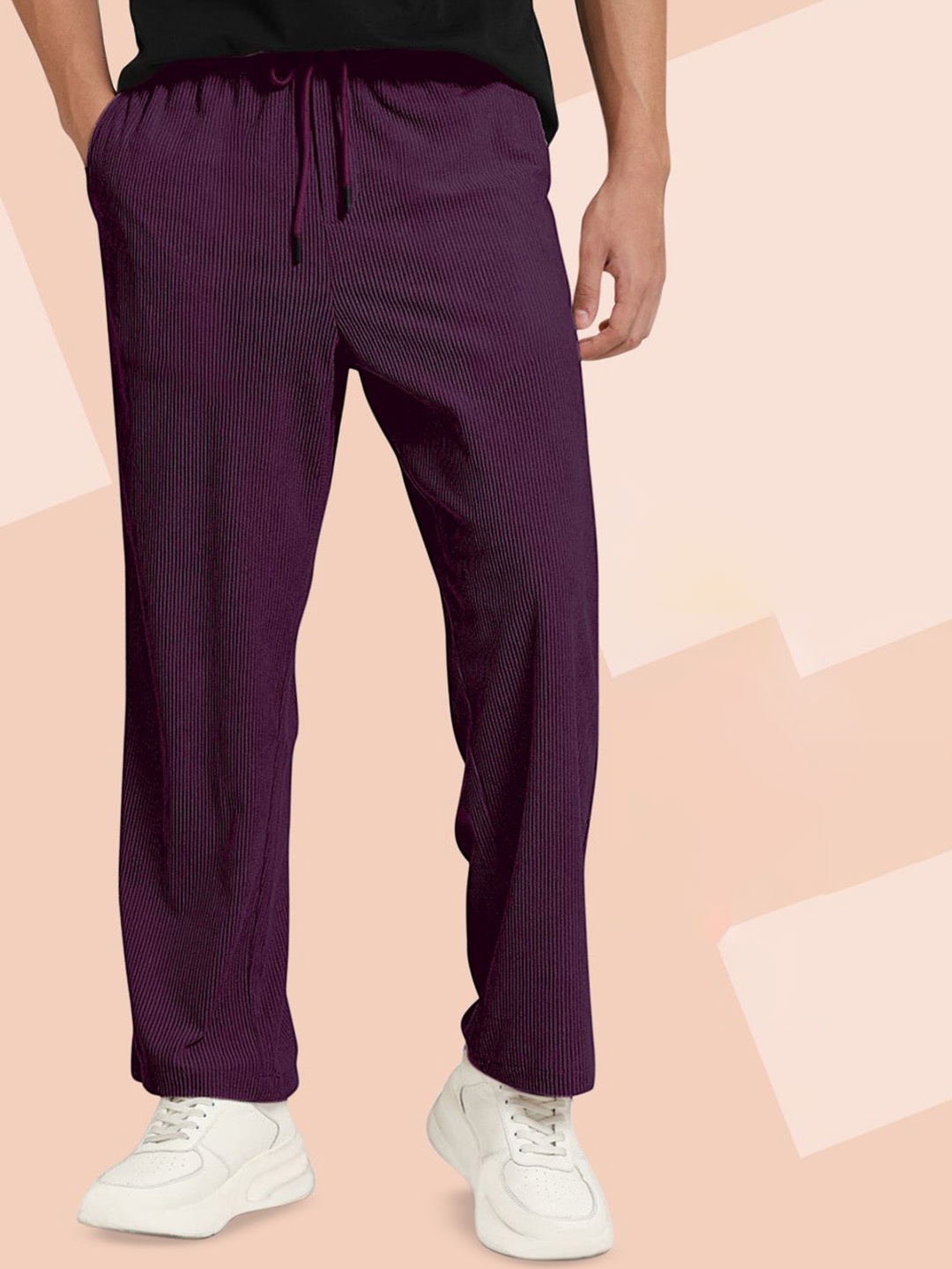 INDICLUB Men Striped Trousers, Purple