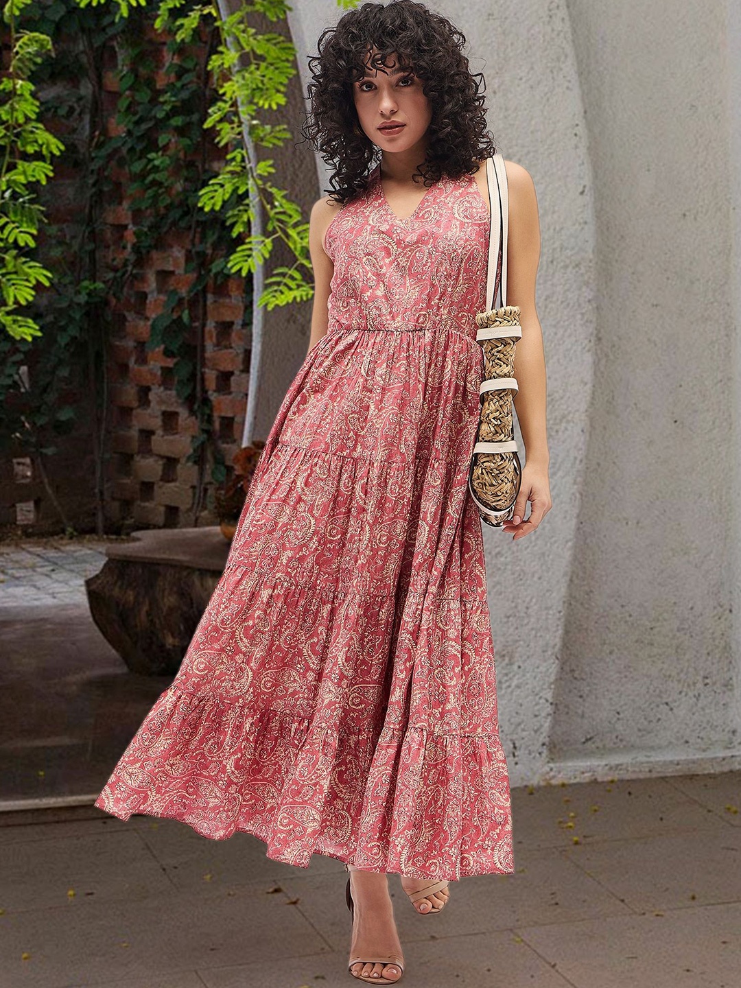 

Deewa Floral Print A-Line Maxi Dress, Pink