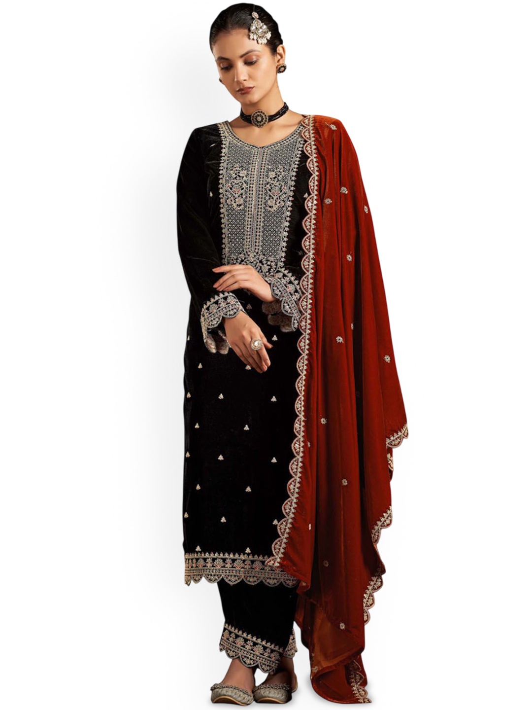

Clora Creation Embroidered Velvet Unstitched Dress Material, Black