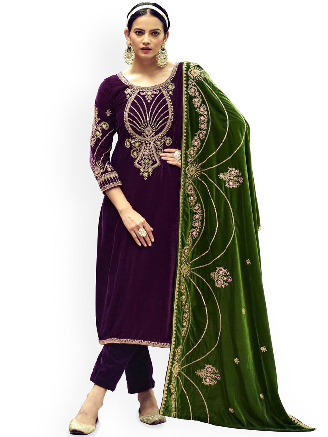 

Clora Creation Embroidered Velvet Unstitched Dress Material, Burgundy